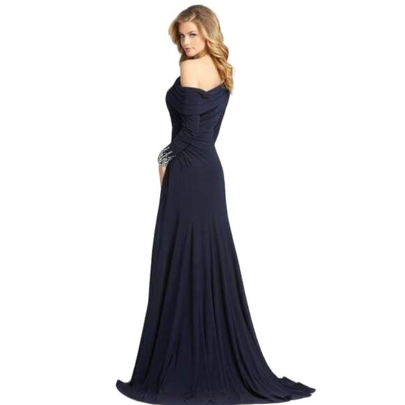 Mac Duggal Long Sleeve Navy Blue Gown Size 6 12231 New - Picture 2 of 10